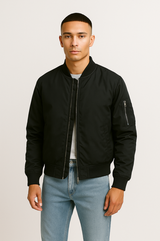 Streetwear Bomber Jacket – Jet Black